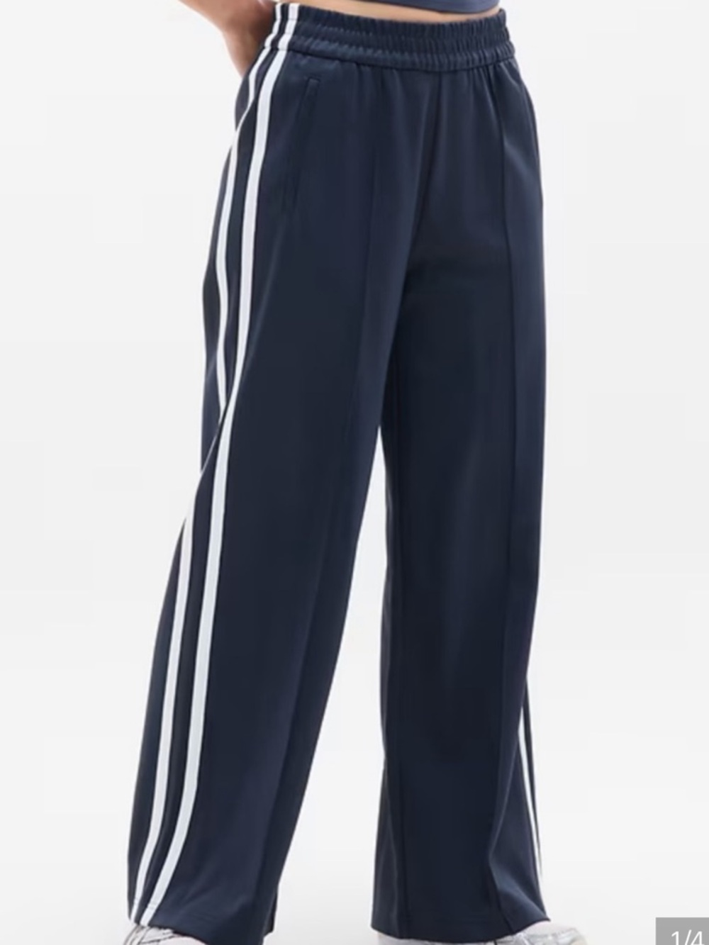 Athleta Navy Track Pants with White Side Stripes